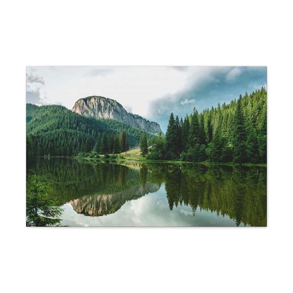 Green Forest With Lake Reflection Nature Wilderness Photography Canvas Wall Art
